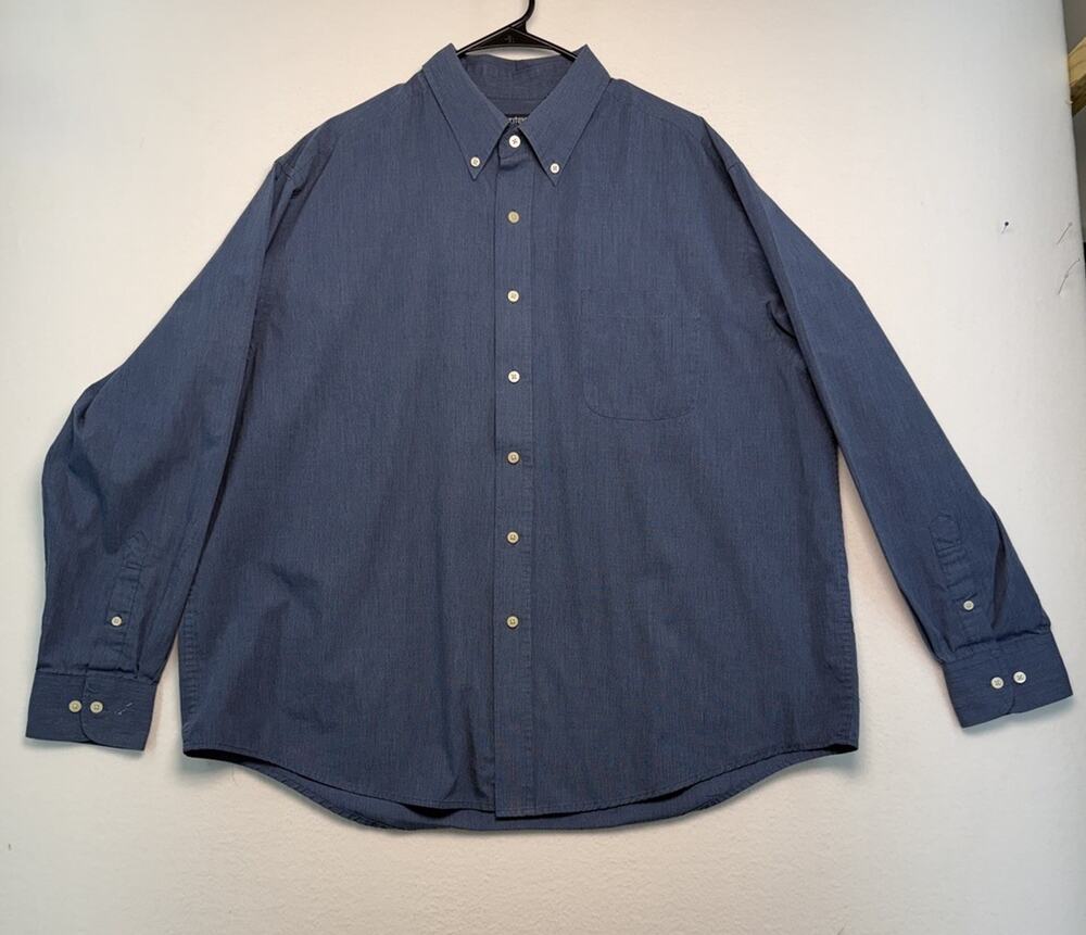 Puritan Mens Shirt XL Wrinkle Resistant Long Sleeve Button Down Navy Shirt